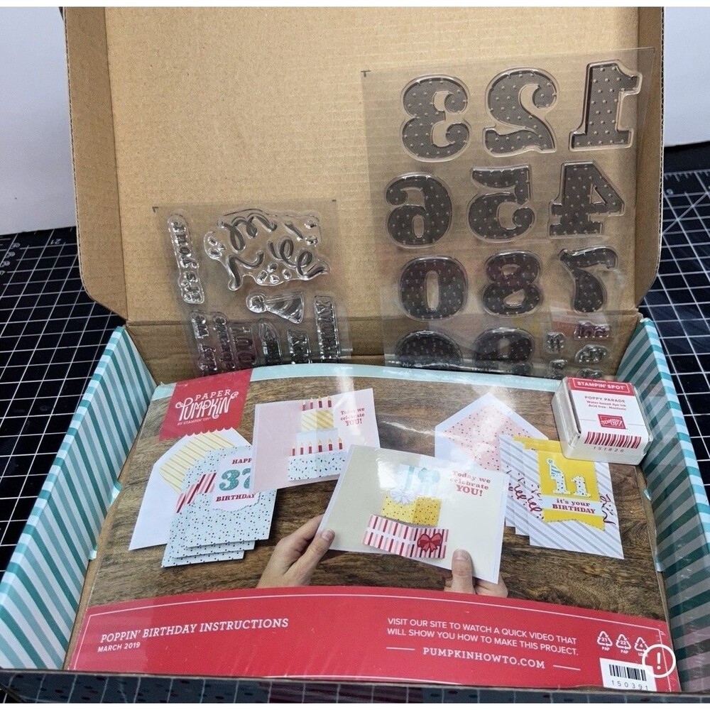 Stampin' UP! PAPER PUMPKIN STAMP SET POPPIN BIRTHDAY MARCH 2019 w/ Ink Pad